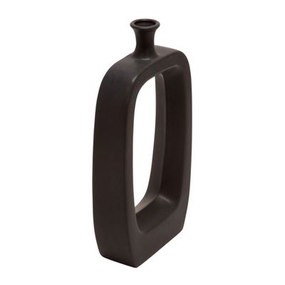 Black Center Cutout Ceramic Vase, 18 in.