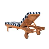 Natural Wood Chaise with Table and Striped Cushion