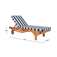 Natural Wood Chaise with Table and Striped Cushion