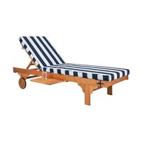 Natural Wood Chaise with Table and Striped Cushion