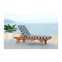 Natural Wood Chaise with Table and Striped Cushion