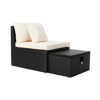 Black Wicker Chaises with Ottoman, Set of 2