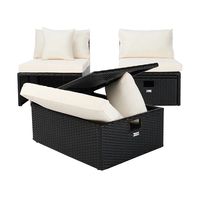 Black Wicker Chaises with Ottoman, Set of 2