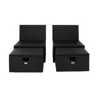 Black Wicker Chaises with Ottoman, Set of 2