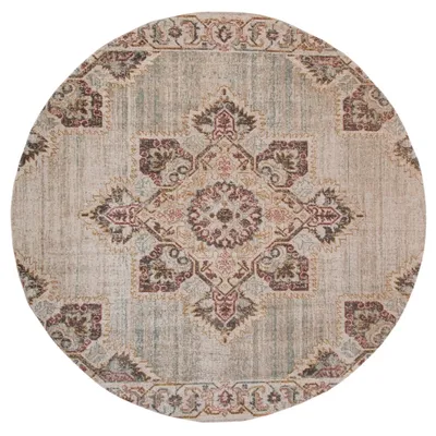 Beige Vintage Medallion Round Area Rug, 6 ft.