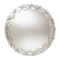 Silver Petal Leaf Round Wood Frame Wall Mirror