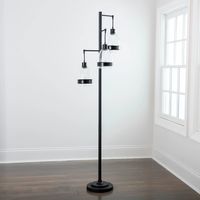 Black Metal and Glass Globe 3-Arm Floor Lamp