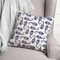 Navy Seahorse Outdoor Pillow