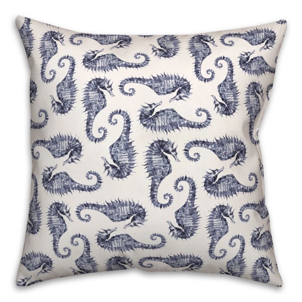 Navy Seahorse Outdoor Pillow