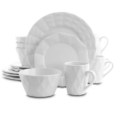 White Glazed Geometric 16-pc. Dinnerware Set