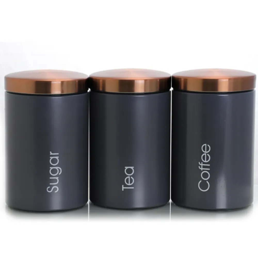 Matte Gray and Copper 3-pc. Canister Set