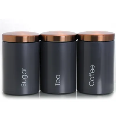Matte Gray and Copper 3-pc. Canister Set