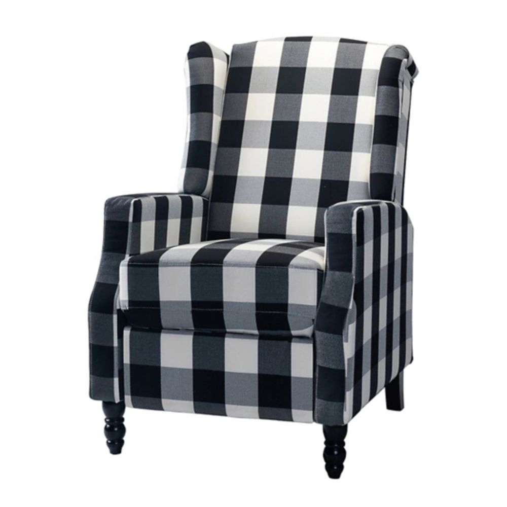 Black and White Buffalo Check Wingback Recliner