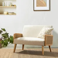 Linen and Rattan Loveseat