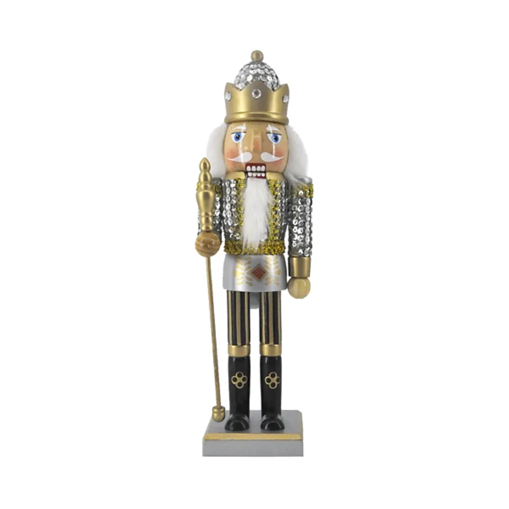 Silver and Gold Sequin Soldier Nutcracker