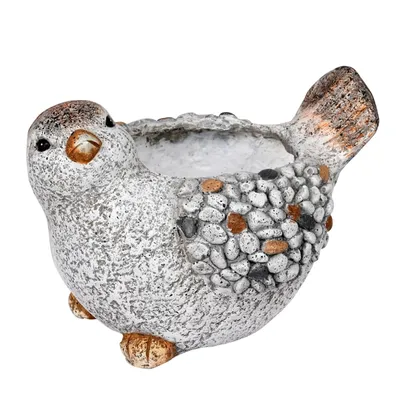 Gray Bird Planter with Pebble Accents