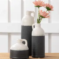 White and Black Two-Toned Ceramic Vases, Set of 3