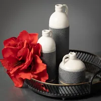 White and Black Two-Toned Ceramic Vases, Set of 3