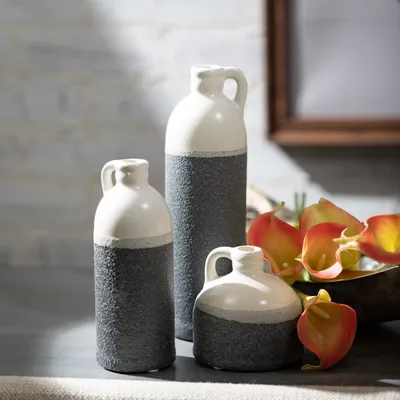 White and Black Two-Toned Ceramic Vases, Set of 3