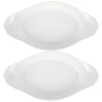 White Porcelain Oval Bakers with Handles, Set of 2