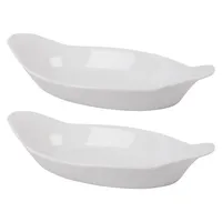 White Porcelain Oval Bakers with Handles, Set of 2