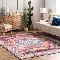 Orange Faded Medallion Washable Area Rug, 4x6