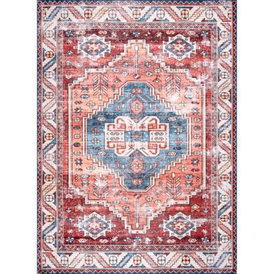 Orange Faded Medallion Washable Area Rug, 4x6