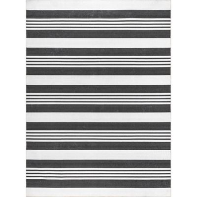 Black and White Striped Washable Area Rug, 3x5
