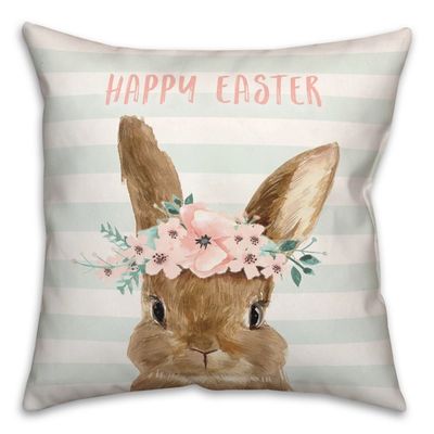 Happy Easter Bunny with Floral Crown Pillow