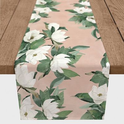 Pink Floral Print Cotton Twill Table Runner