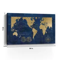 Indigo World Map Canvas Art Print, 60x40 in.