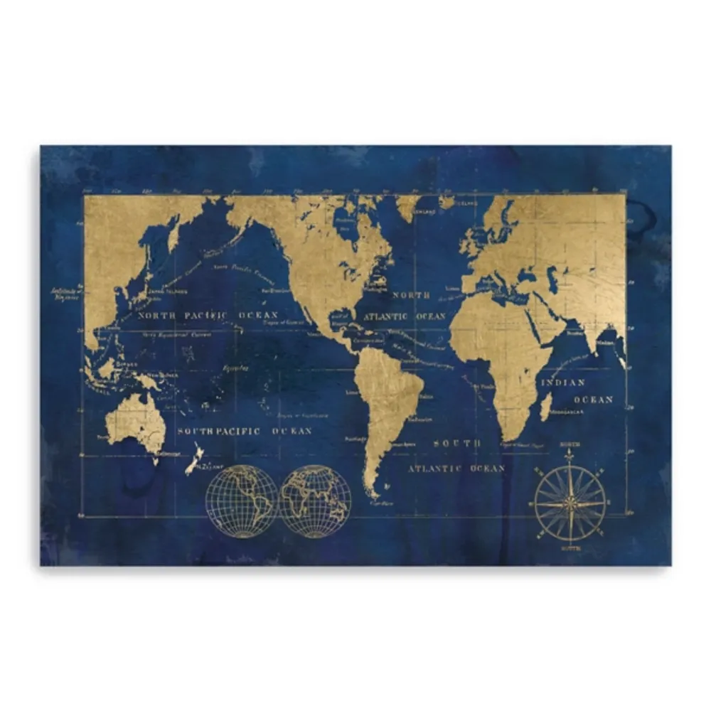 Indigo World Map Canvas Art Print, 60x40 in.