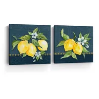 Blue Lemon Squeeze Canvas Art Prints, Set of 2