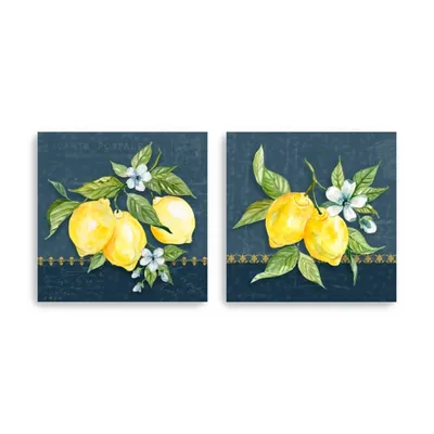 Blue Lemon Squeeze Canvas Art Prints, Set of 2