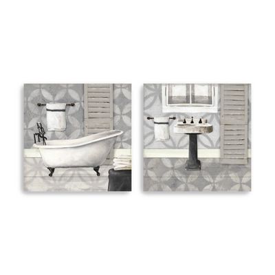 Gray Bath and Sink Canvas Art Prints, Set of 2