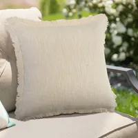 Solid Ivory Fringe Accent Pillow