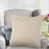 Solid Ivory Fringe Accent Pillow