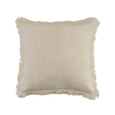 Solid Ivory Fringe Accent Pillow