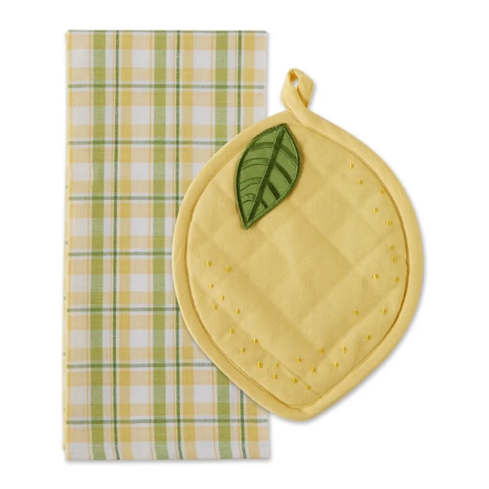 Lemon Plaid 2-pc. Potholder and Kitchen Towel Set