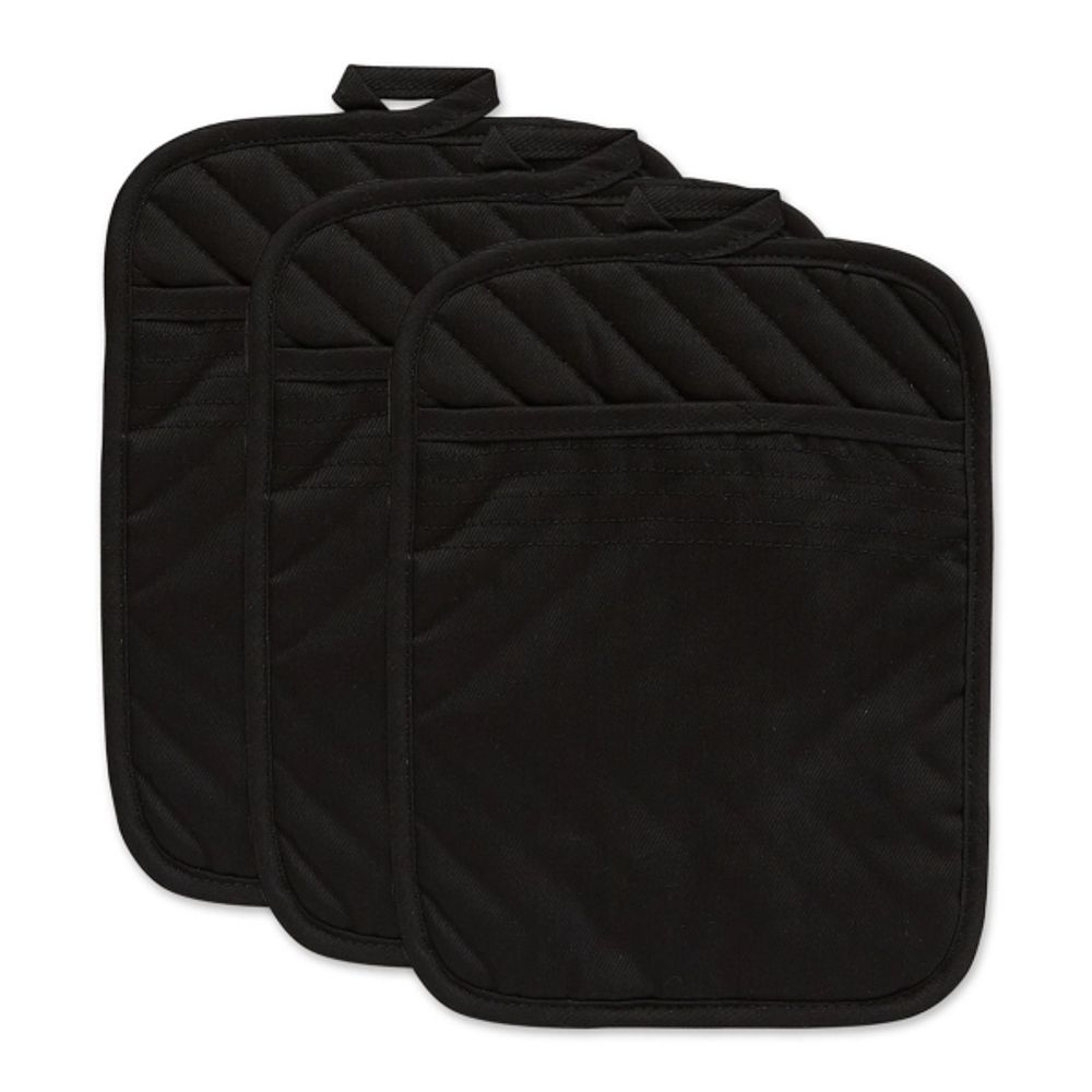 Black Quilted 3-pc. Potholder Set