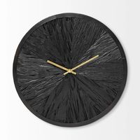 Black Wood Texture Wall Clock with Gold Hands