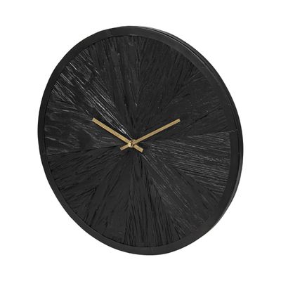Black Wood Texture Wall Clock with Gold Hands