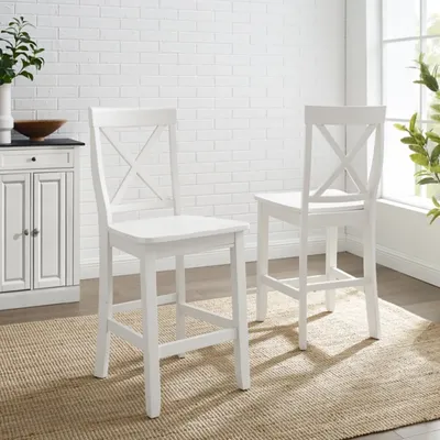 White X-Back Farmhouse Counter Stools, Set of 2