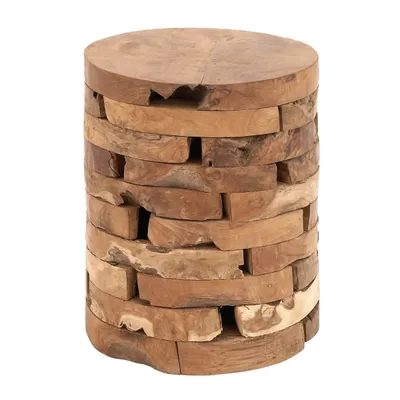 Teak Wood Stacked Round Stool