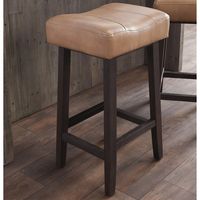 Camel Wood and Leather Backless Stool