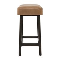 Camel Wood and Leather Backless Stool