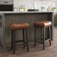 Caramel Wood and Leather Backless Stool
