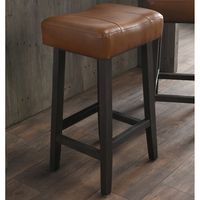 Caramel Wood and Leather Backless Stool