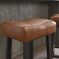 Caramel Wood and Leather Backless Stool