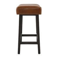 Caramel Wood and Leather Backless Stool